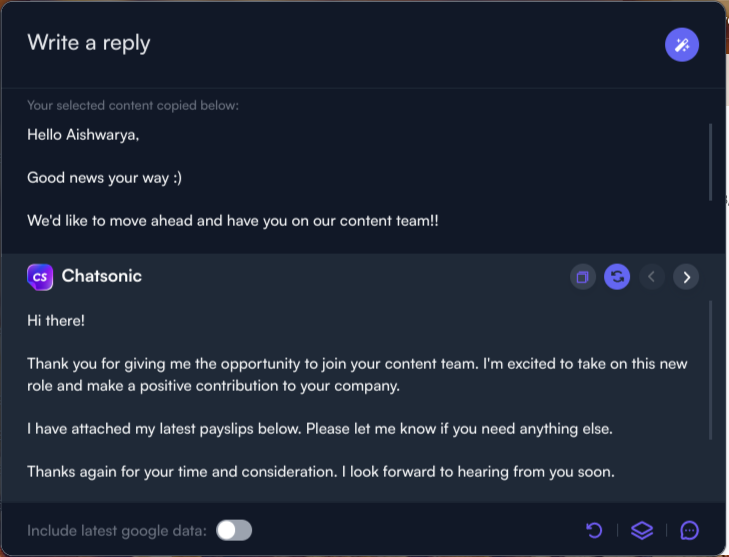 Responder a uma oferta de emprego - Casos de uso da extensão Chrome ChatSonic