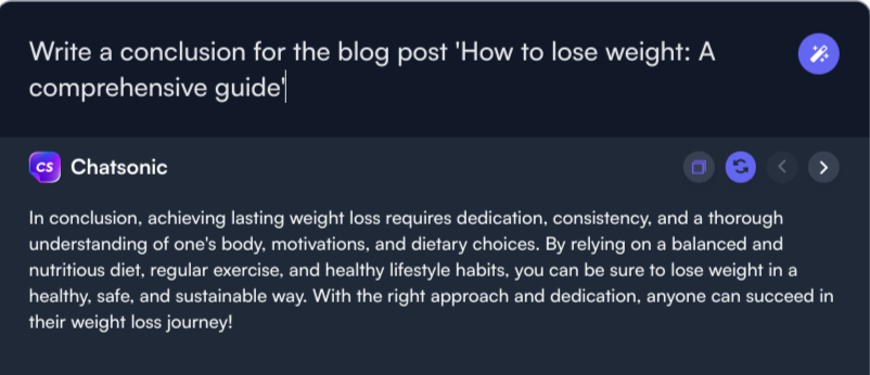 Conclusão de uma postagem de blog - casos de uso da extensão do Chrome ChatSonic