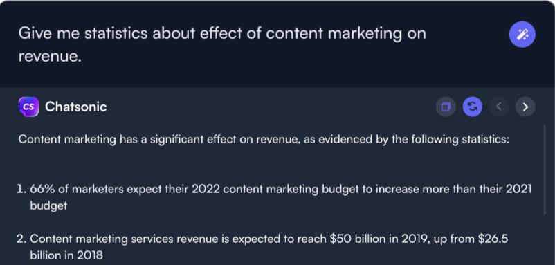 Encontrando estatísticas - Casos de uso da extensão ChatSonic chrome
