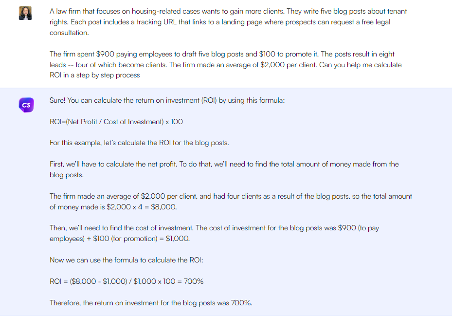 Invite ChatGPT pour calculer le retour sur investissement - Invites ChatGPT pour les métriques marketing