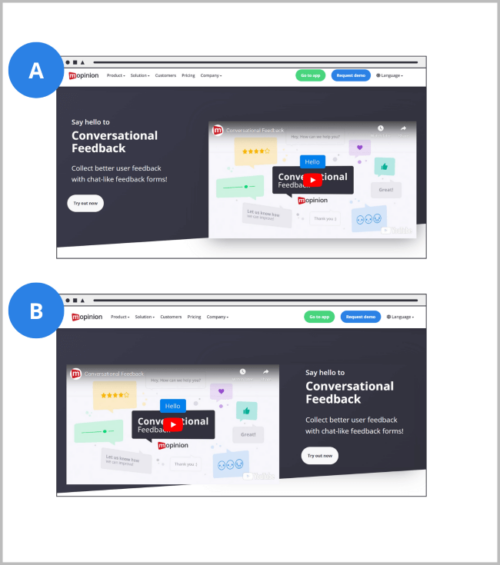 Exemple d'AB testing Site Mopinion