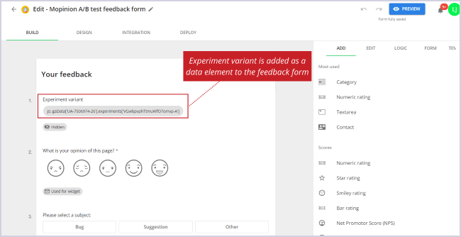 Variante de test de test AB dans la conception du formulaire Mopinion