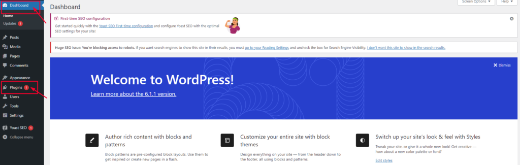 Buka dasbor WordPress