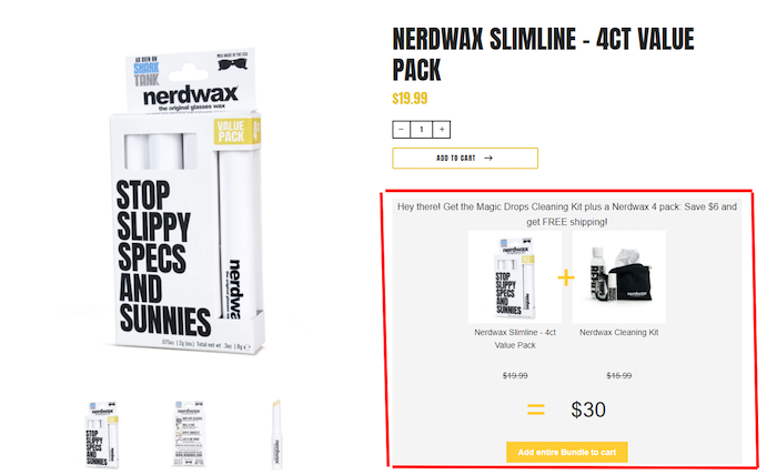 Ejemplo de venta cruzada de Nerdwax