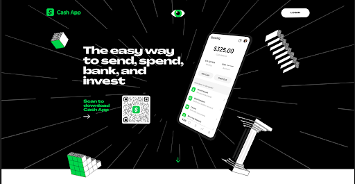 página de destino do aplicativo cash.app
