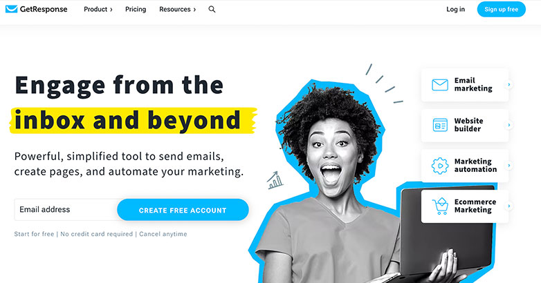 Herramienta todo en uno favorita para el marketing de automatización: GetResponse: solución de correo electrónico, sitio web y comercio electrónico para impulsar las ventas.