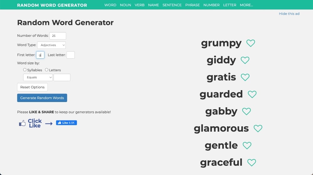 sitio web generador de palabras al azar