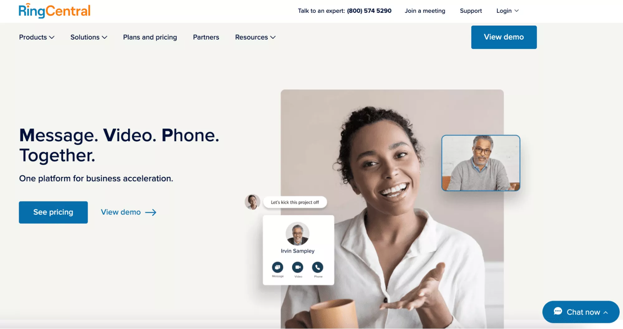 screenshot della home page di ringcentral