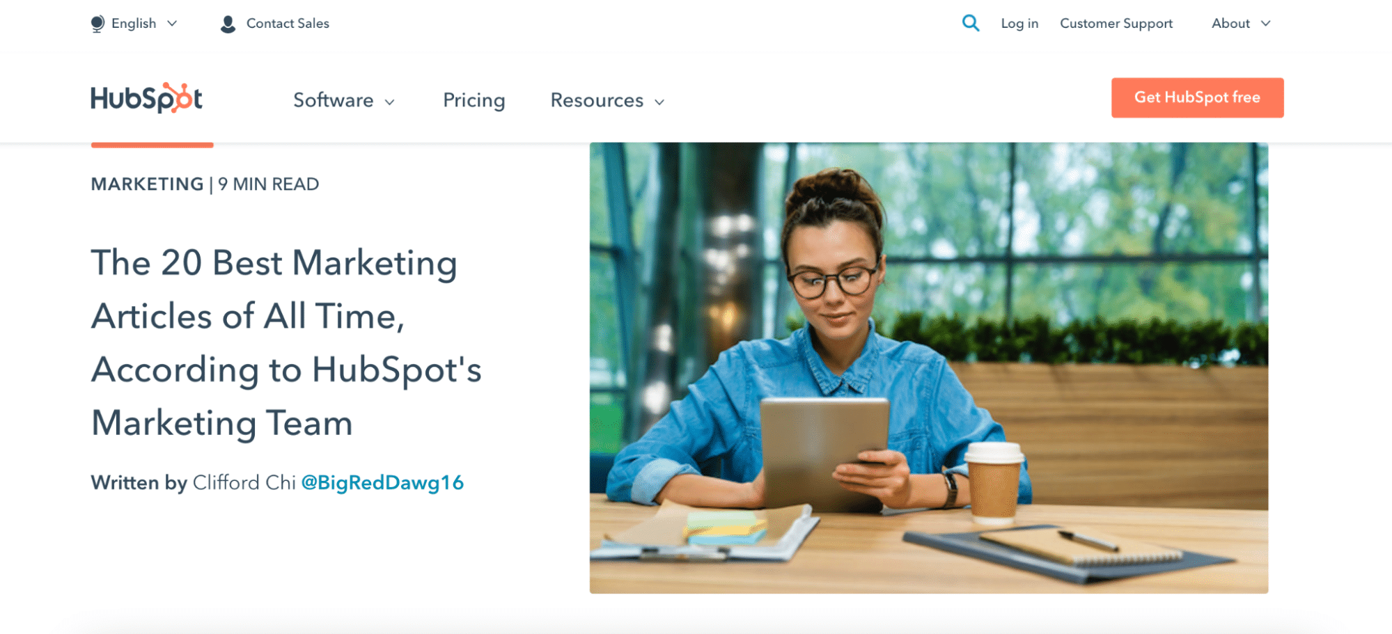 HubSpot 記事「HubSpot のマーケティング チームによる史上最高の 20 のマーケティング記事」のスクリーンショット