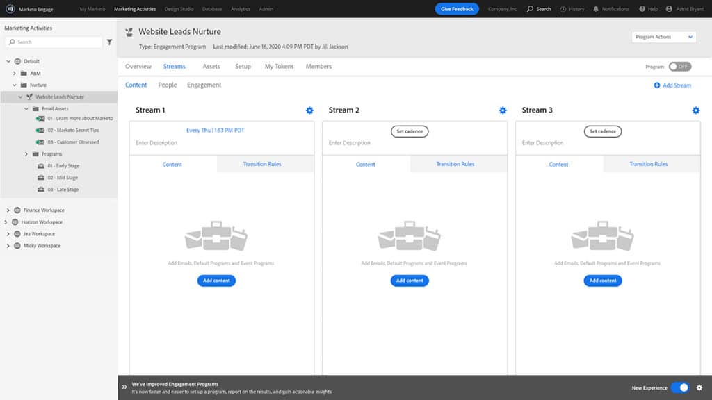 Marketo หน้าจอ SaaS การตลาดอัตโนมัติ