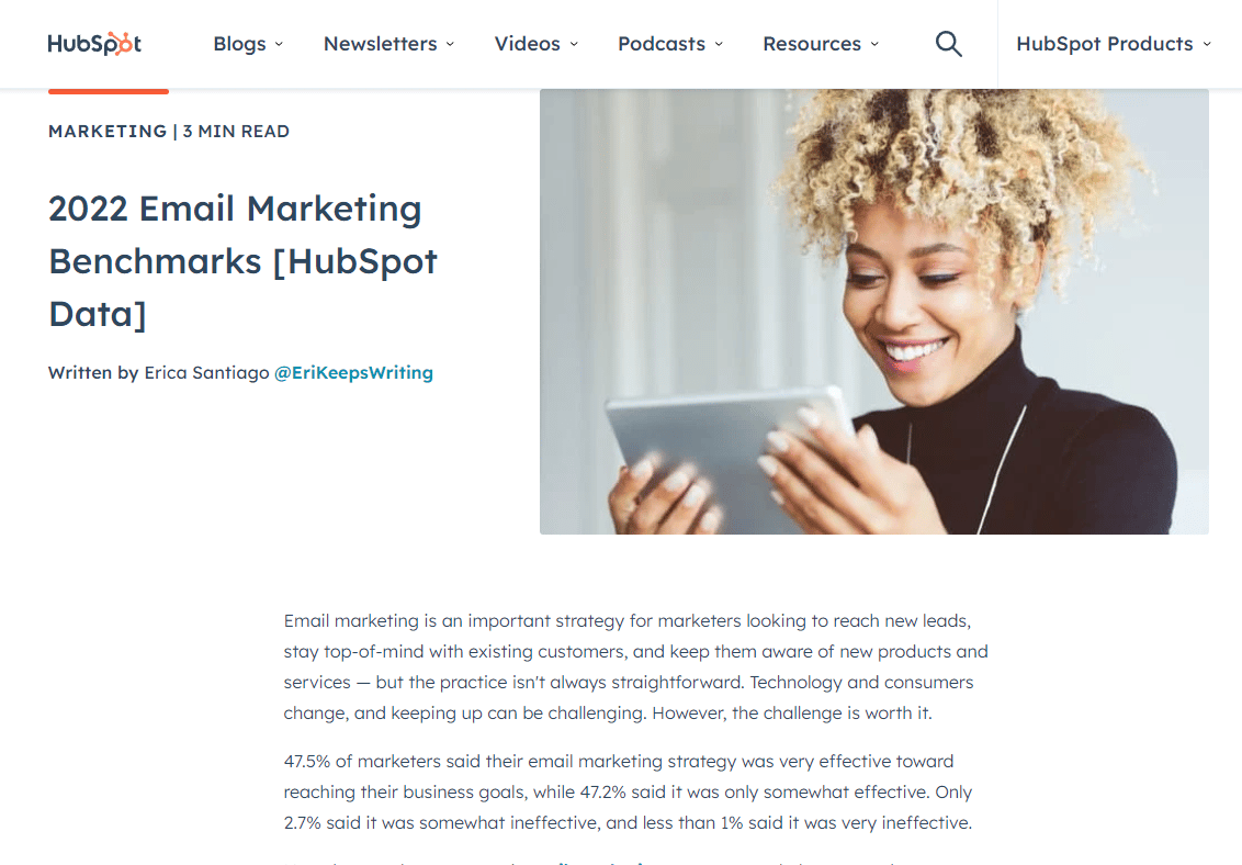 Esempio di marketing dei contenuti Hubspot