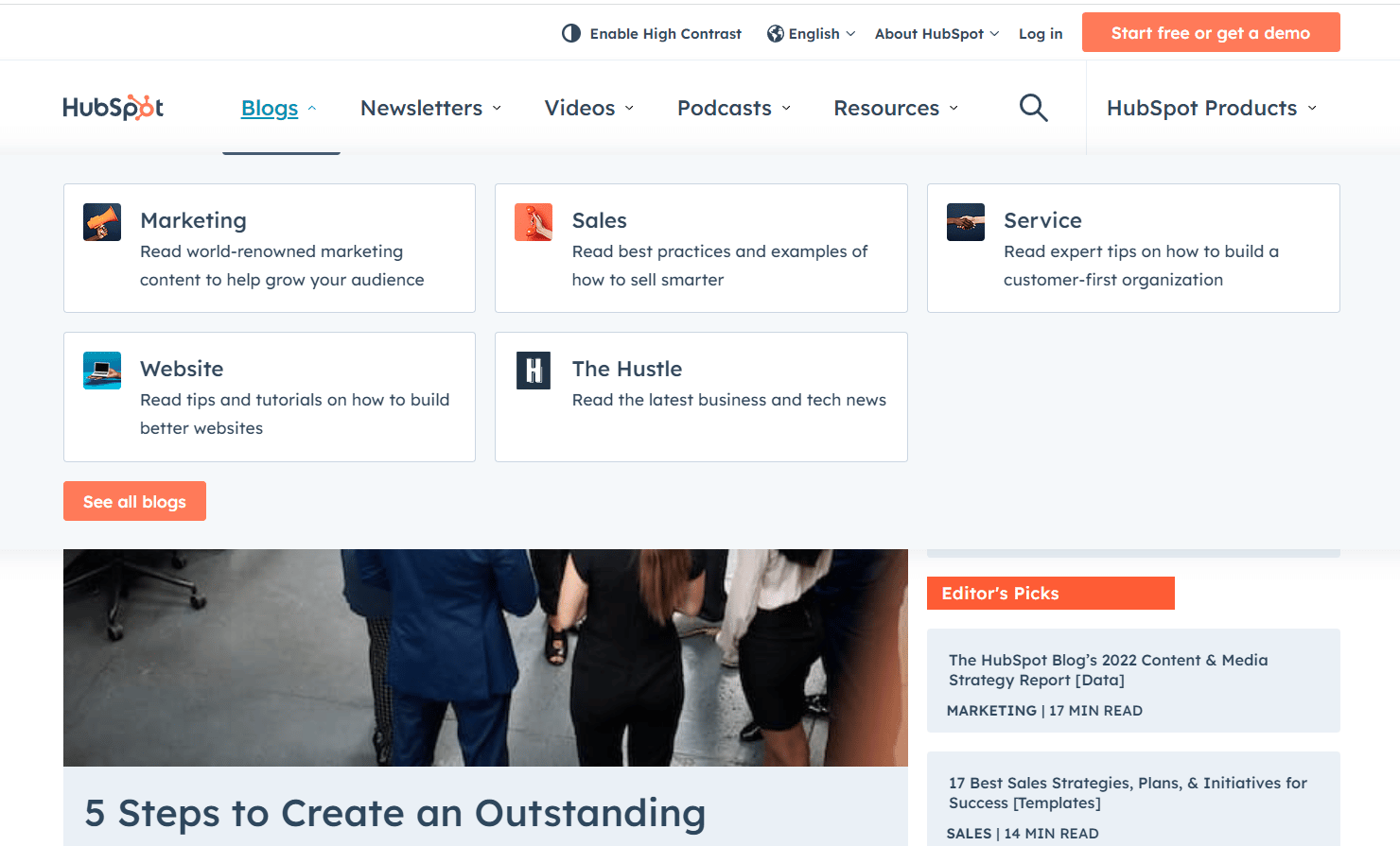 La pagina del blog di Hubspot