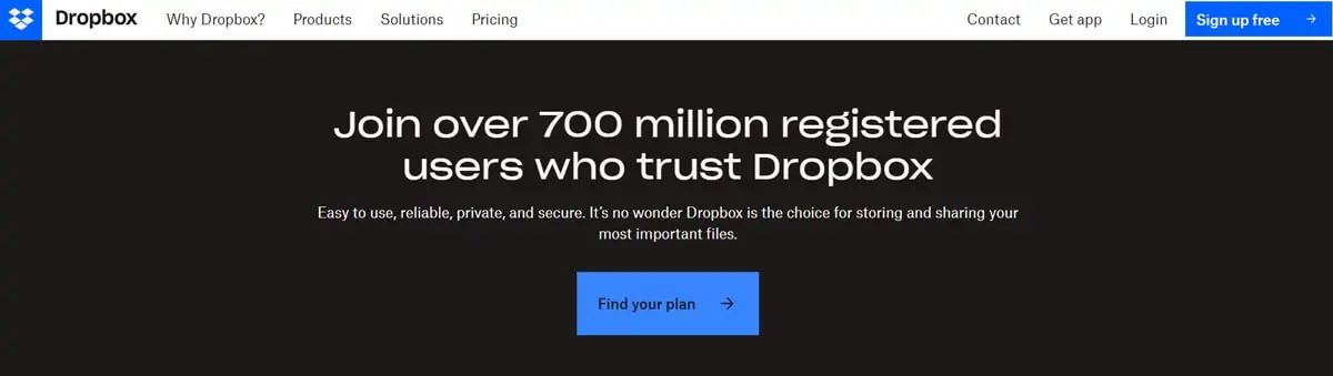 design da página inicial do dropbox