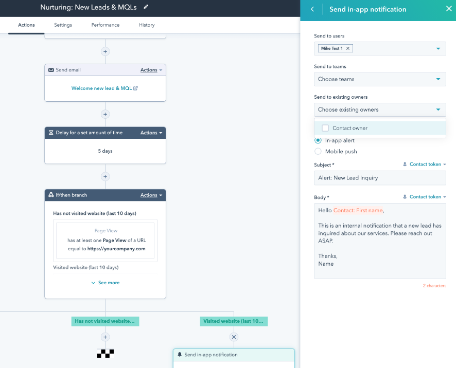Exemplu de flux de lucru HubSpot