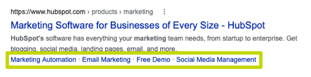 跳转到 Google 的 HubSpot 搜索结果中的链接的示例。