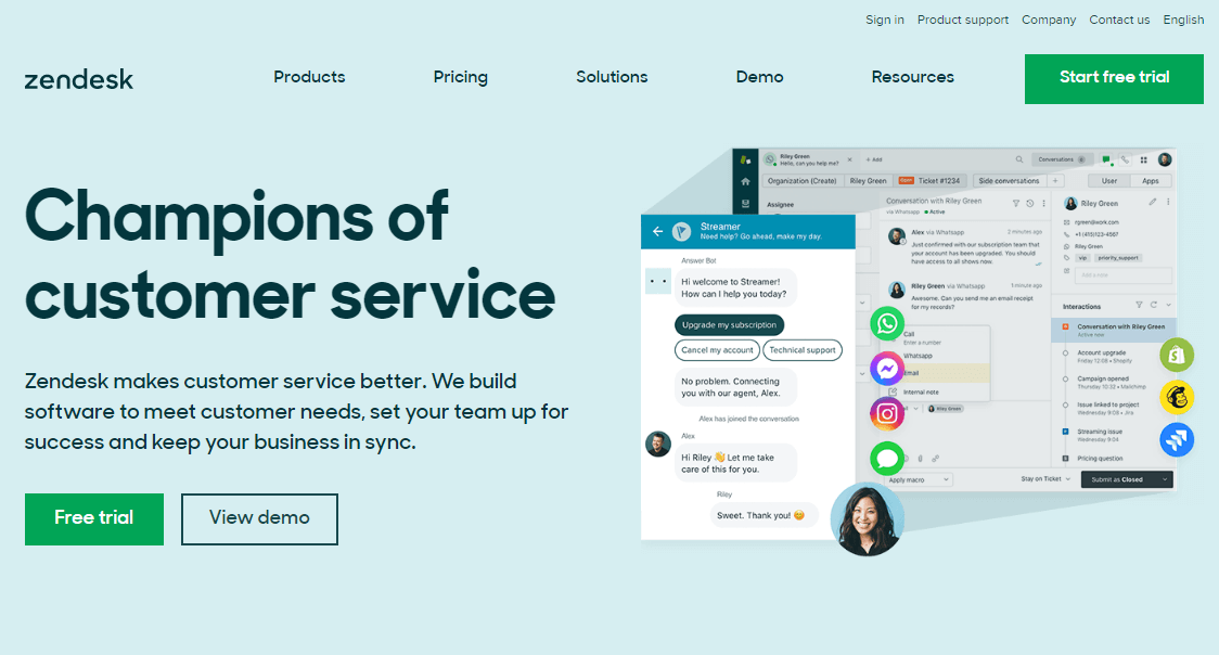 page principale de zendesk