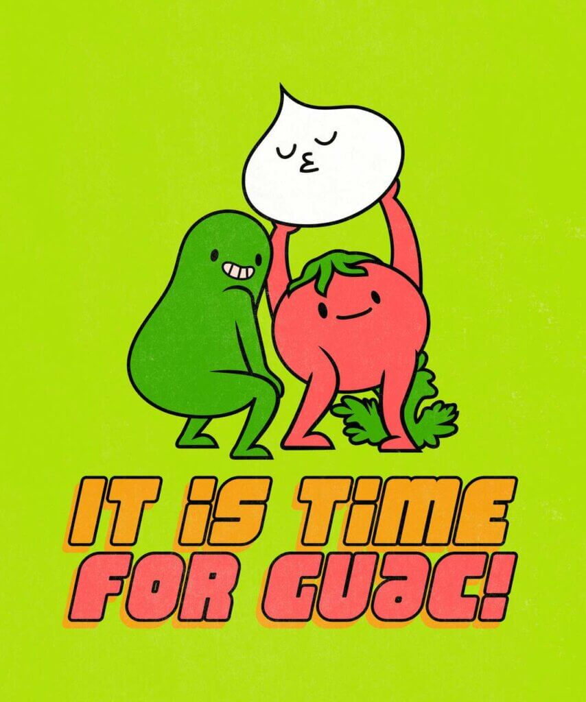 ผู้สร้างการออกแบบเสื้อยืดสำหรับวัน Guacamole ที่มีตัวการ์ตูน Veggie