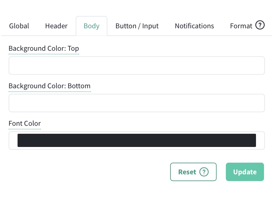 Opciones de color del widget de ventas