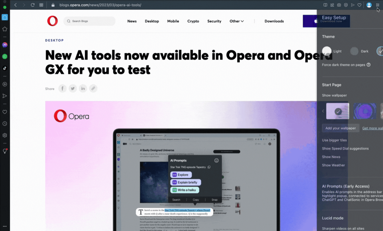 Opera のチャットソニック