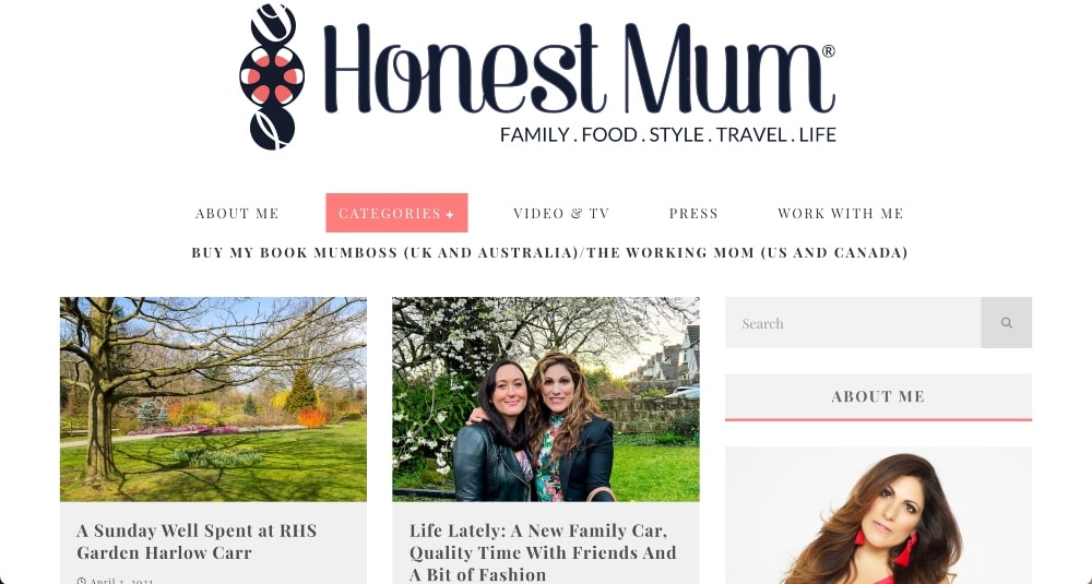 zrzut ekranu strony głównej witryny Honest Mum