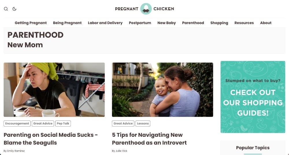 Zrzut ekranu strony głównej witryny Pregnant Chicken