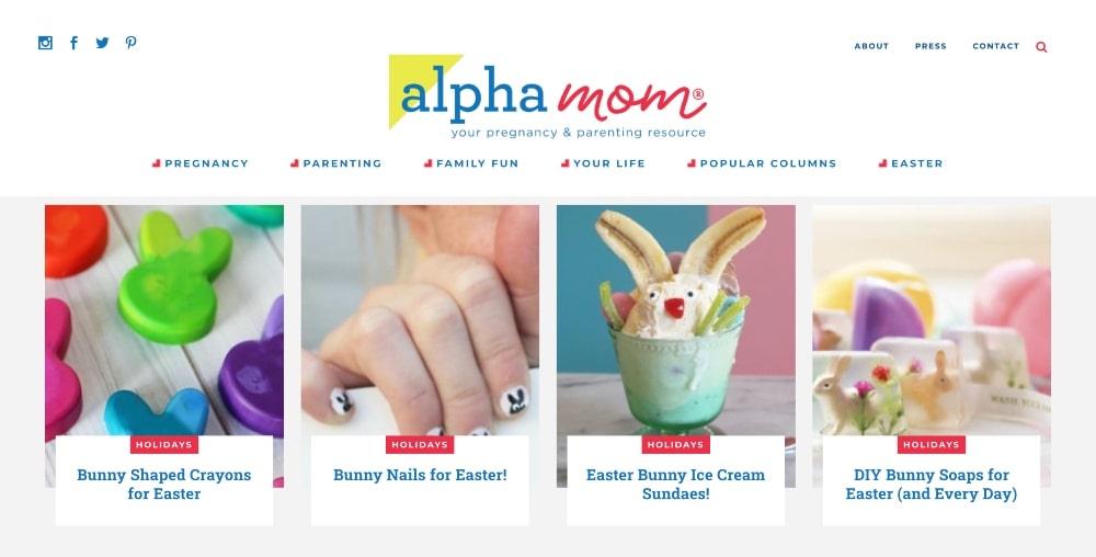 zrzut ekranu strony internetowej Alpha Mom