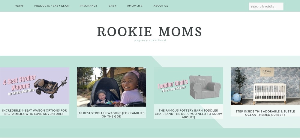 zrzut ekranu strony głównej Rookie Moms