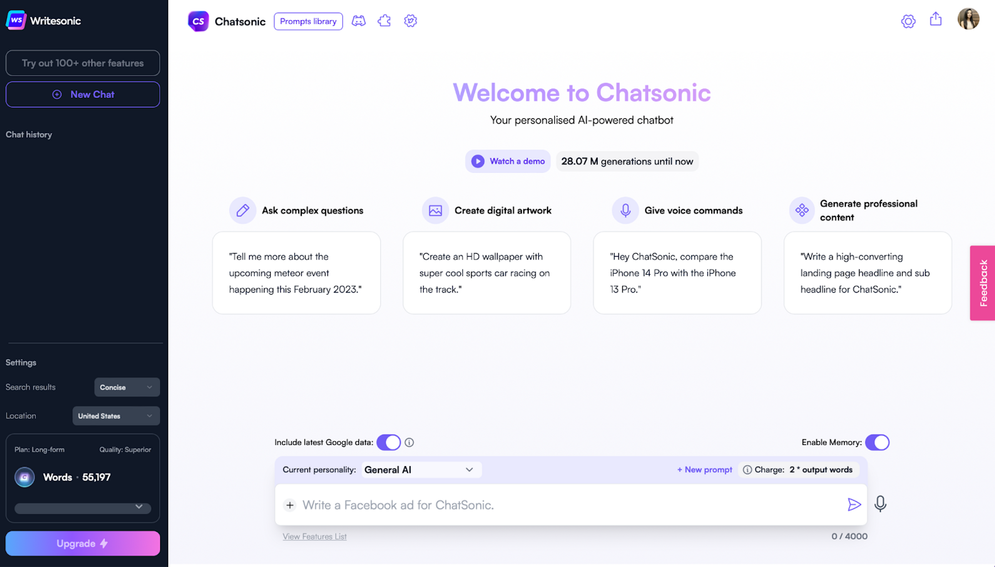 Chatsonic - 2023'te GPT-4 Güçlerine Sahip 6 Yapay Zeka Aracı