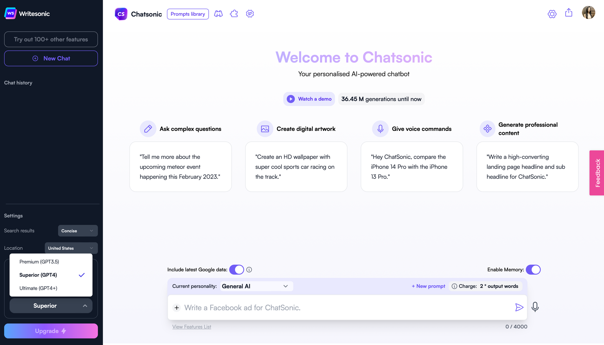 Chatsonic - 2023'te GPT-4 Güçlerine Sahip 6 Yapay Zeka Aracı