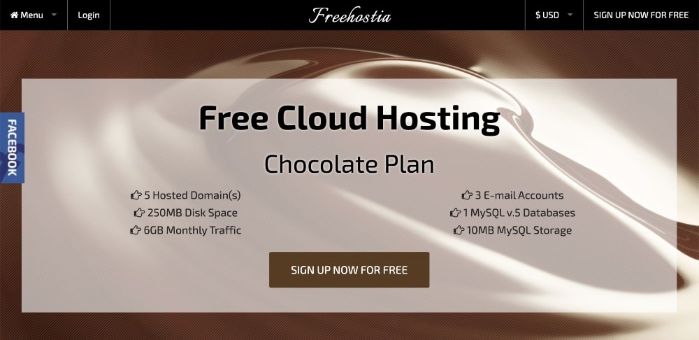 Freehostia web sitesi ana sayfası