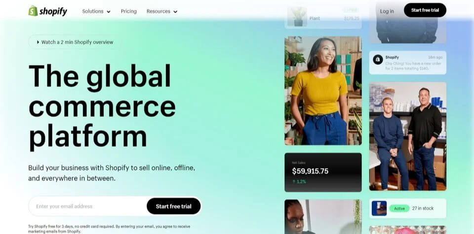 Page d'accueil Shopify