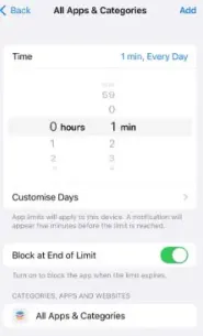 เปิดใช้งานตัวเลือก Block at End of Limit เพื่อล็อคแอพบน iphone