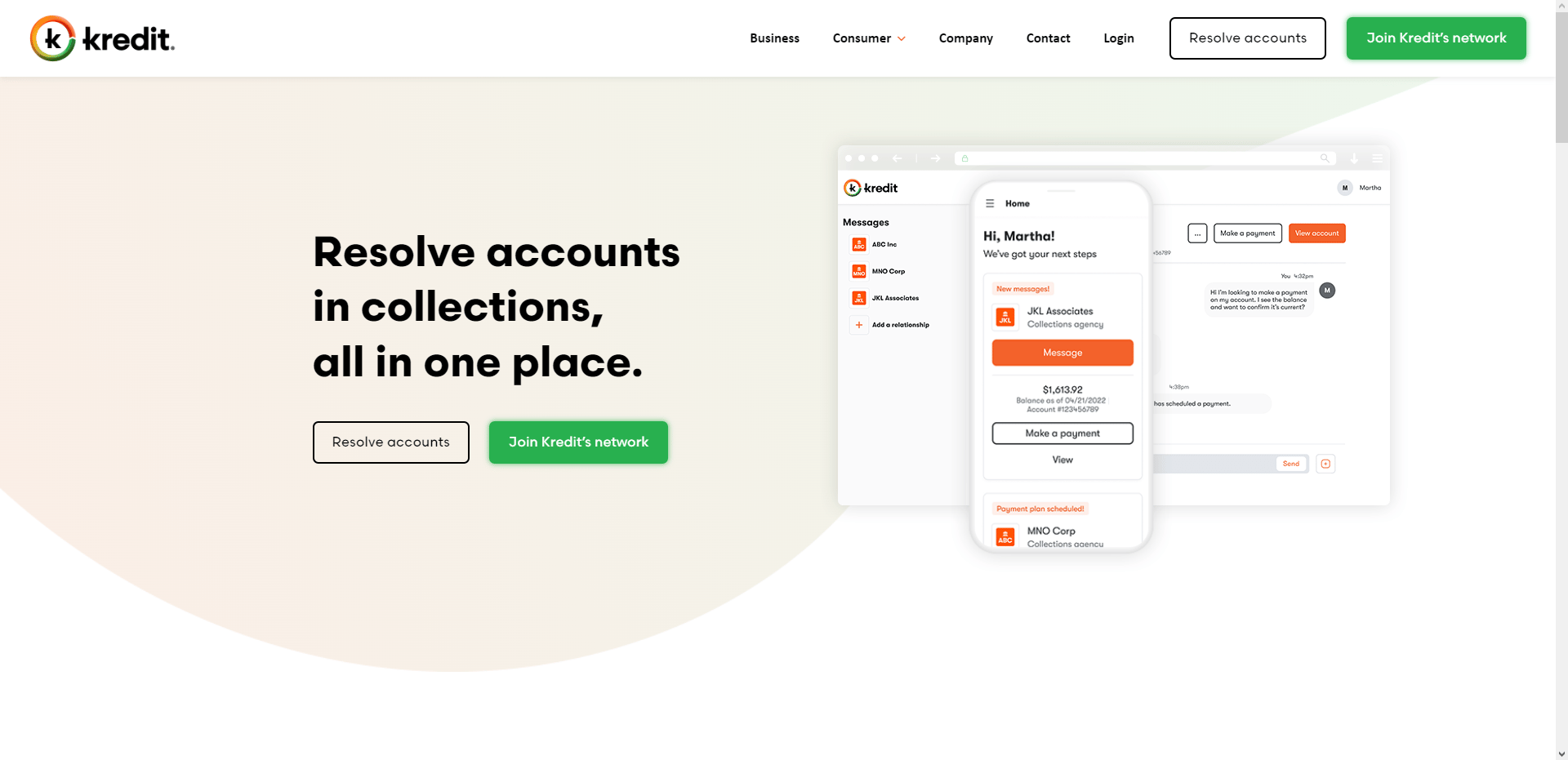 Page d'accueil de Kredit, une refonte réussie du site Web de Kuno