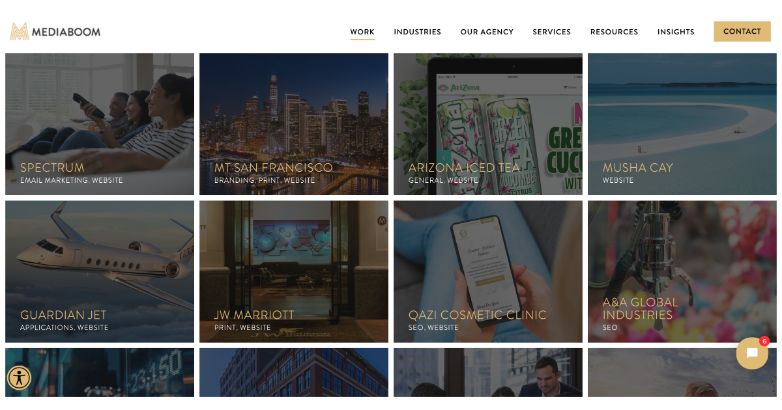 工作页面上的 Mediaboom 提供以讲故事为支撑的案例研究。