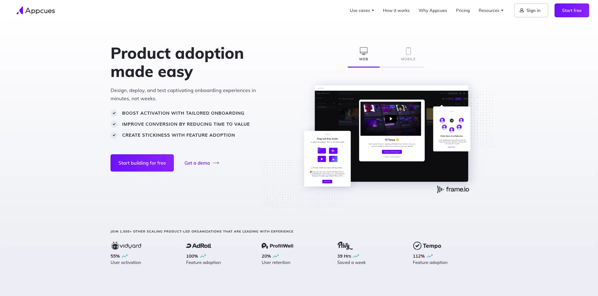 Appcues software de integração do cliente