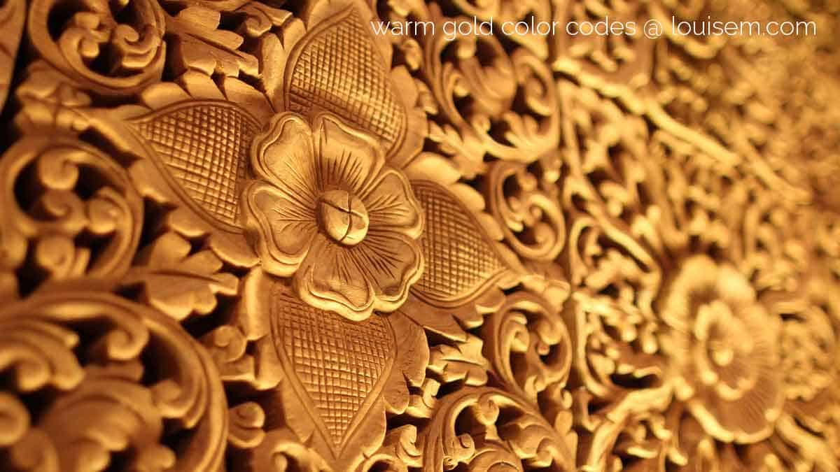 kayu berukir rumit dengan warna emas hangat berwarna jingga dalam warna emas terang, sedang, dan gelap.