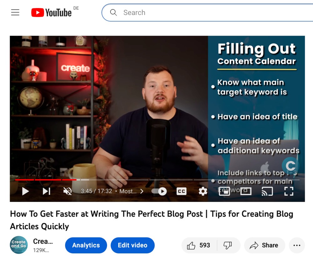 Create and Go YouTube-Bearbeitungsbeispiel
