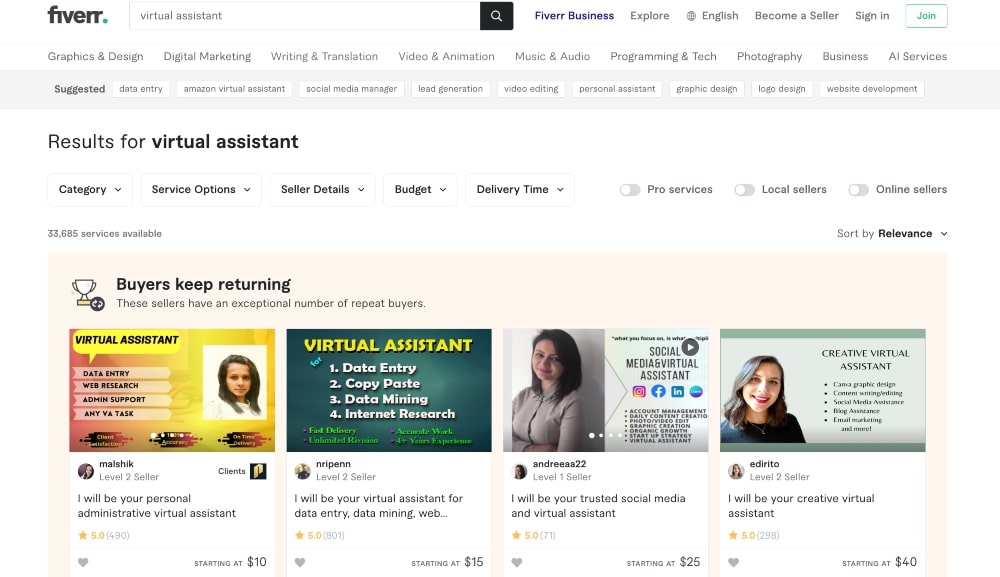 Fiverr-Jobs für virtuelle Assistenten