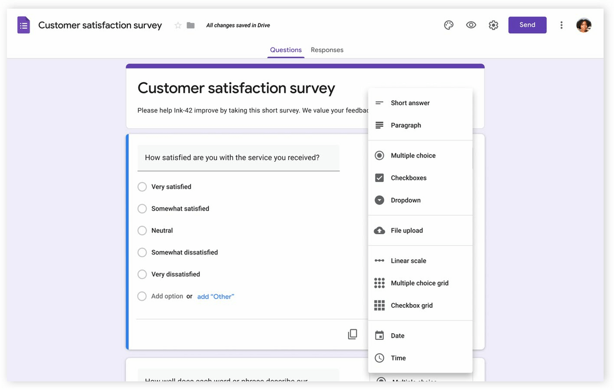 ภาพหน้าจอของ Google ฟอร์ม