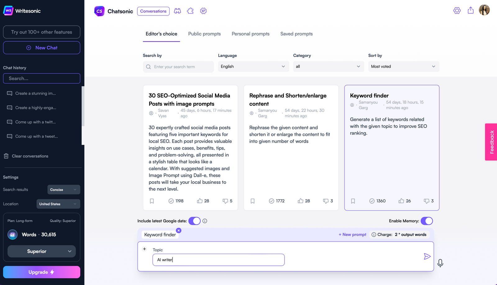 Chatsonic Bilgi İstemi Kitaplığı -