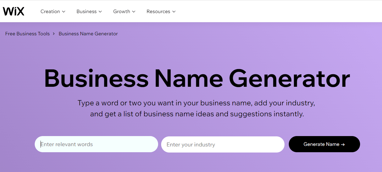 Generador de nombres comerciales de Wix