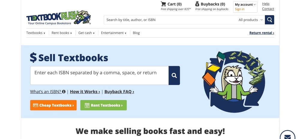 TextbookRush Web サイトのスクリーンショット