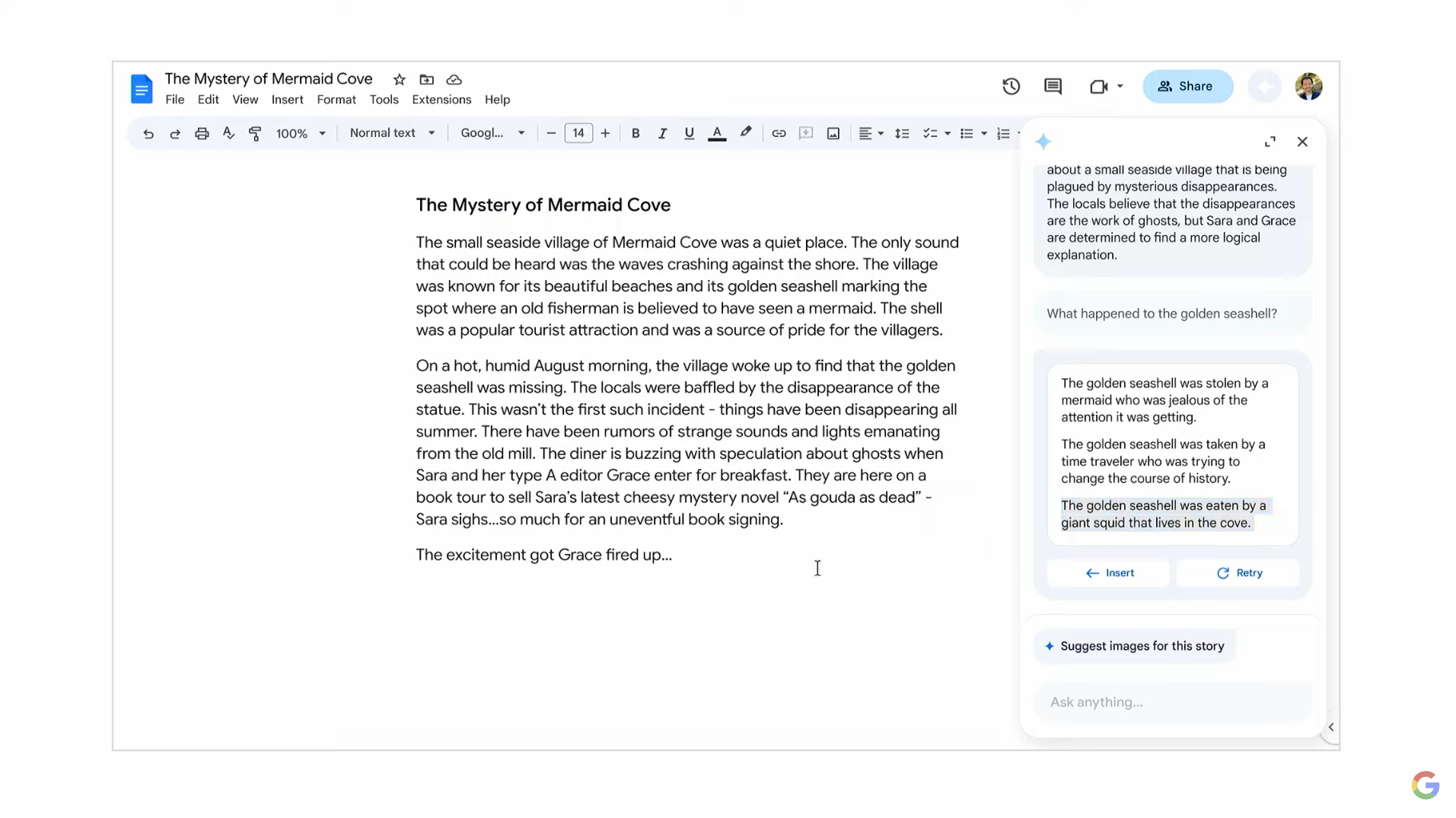 لقطة شاشة للمطالبات المقترحة في Google Sidekick