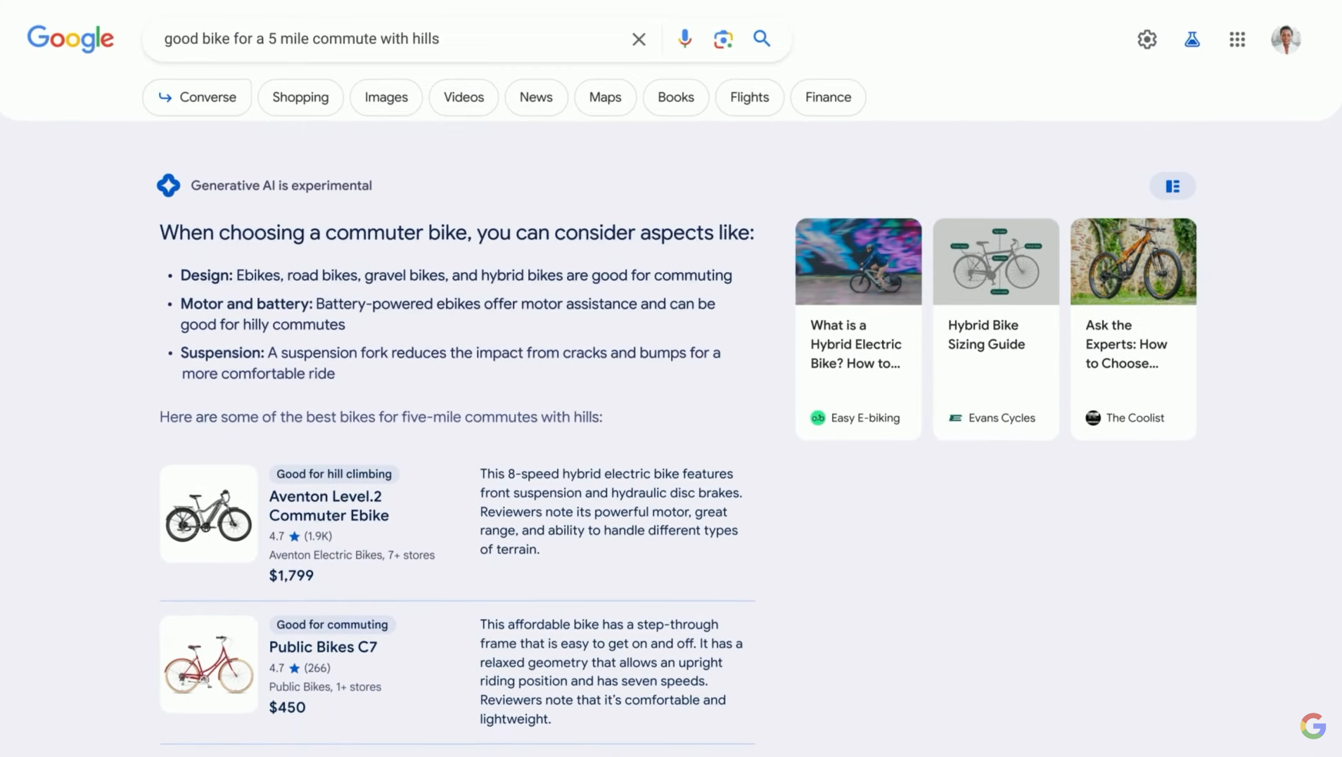 لقطة شاشة لنتائج بحث AI من Google لأسئلة التسوق