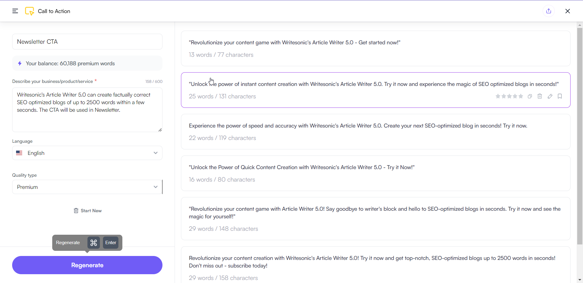 Writesonic Call to Action Writer - Comment rédiger une newsletter ?