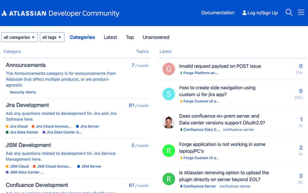Das Entwickler-Community-Forum von Atlassian