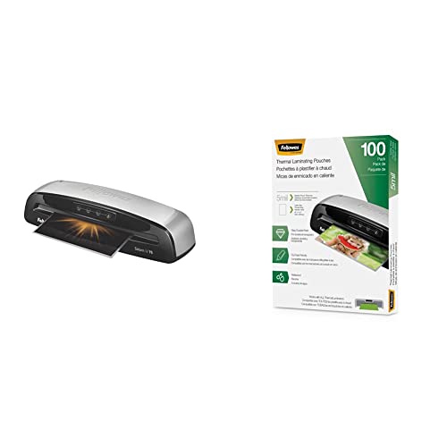 Fellowes Saturn 3i 95 Máquina laminadora térmica com kit inicial de bolsa laminada autoadesiva, bolsas laminadas térmicas e de 9,5 polegadas, folhas tamanho carta de 5 mil, 9 x 11,5, pacote com 100, transparente