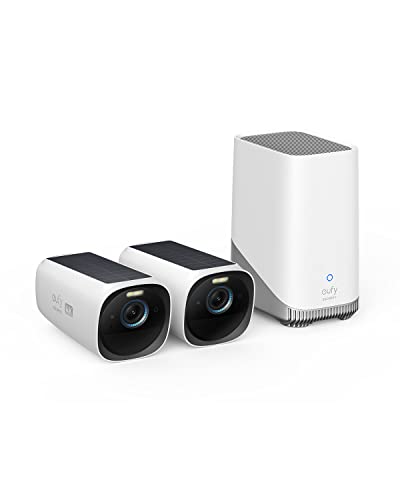eufy security S330 eufyCam 3 2-Cam Kit, câmera de segurança externa sem fio, câmera 4K com painel solar, Forever Power, reconhecimento facial AI, armazenamento local expansível até 16 TB, sem taxa mensal
