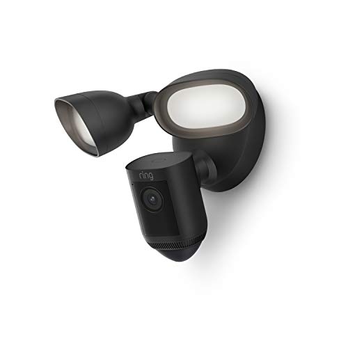 Ring Floodlight Cam Wired Pro com visão panorâmica e detecção de movimento 3D, preto