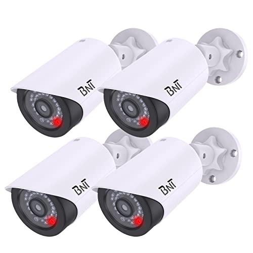 BNT Dummy Fake Camera Security, с одним красным светодиодом в ночное время, для безопасности дома и бизнеса внутри / снаружи (4 упаковки, белые)